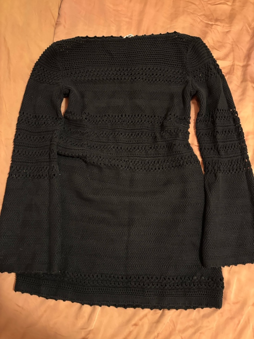 Reformation Black Crochet Knit Mini Dress  100% cotton